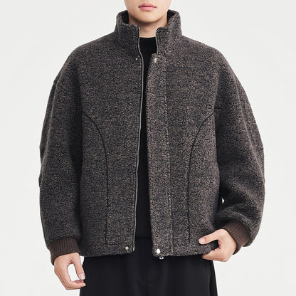Men’s Premium Mixed-Color Wool Overcoat – Stylish Stand Collar Long Coat