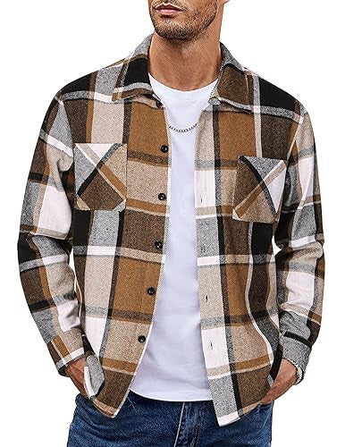 Men's Vintage Button-Up Shirt – Casual Retro Long Sleeve Fall Winter Top