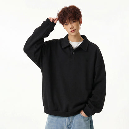 Men’s Letter Print Button Lapel Hoodie – Casual Long Sleeve Streetwear Sweatshirt