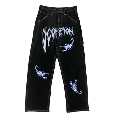 Unisex High Waist Graphic Jeans – Streetwear Casual Denim Pants