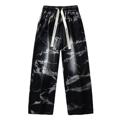 Men’s Wide Leg Straight Denim Jeans – Loose Fit Stretch Casual Streetwear Pants