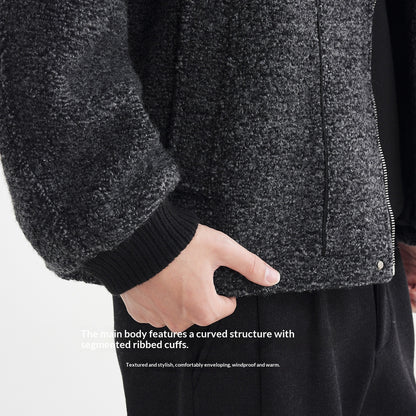 Men’s Premium Mixed-Color Wool Overcoat – Stylish Stand Collar Long Coat