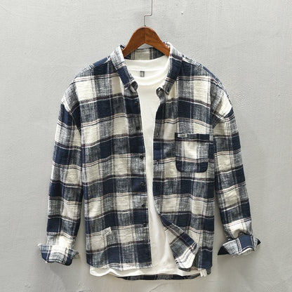 Men’s Casual Plaid Long Sleeve Shirt – Stylish Striped Spring Fall Outfit