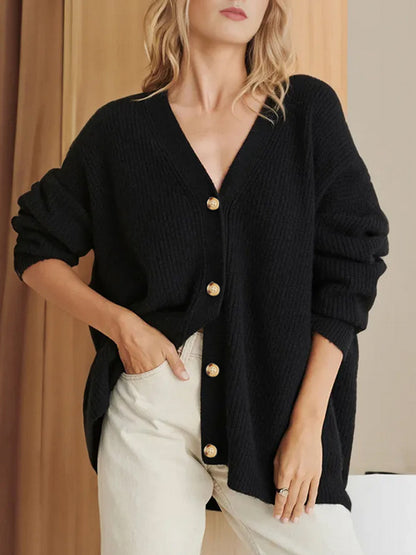 Women’s Solid Color Cardigan Sweater Coat – Casual Long Sleeve Knit Outerwear