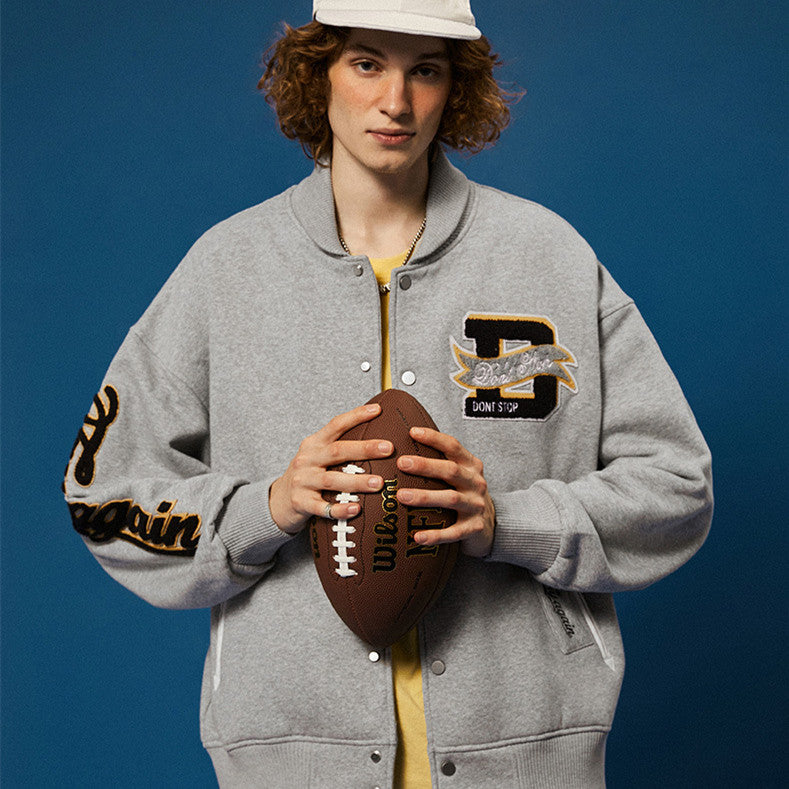 Men’s Streetwear Patch Embroidered Coat – Stylish Contrast Jacket