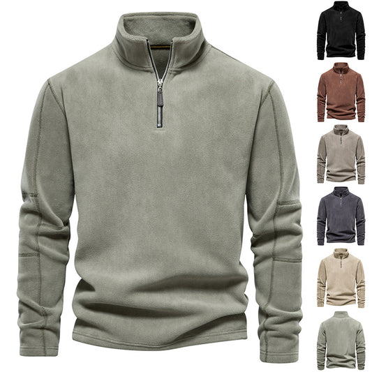 Men’s Fashion Fleece Sweatshirt – Zipper Stand-Collar Casual Top