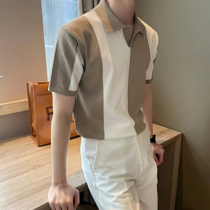 Men’s Striped Contrast Color T-Shirt – Casual Short Sleeve Fashion Top