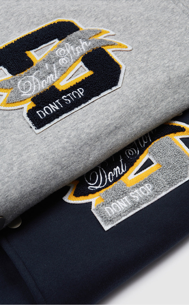 Men’s Streetwear Patch Embroidered Coat – Stylish Contrast Jacket