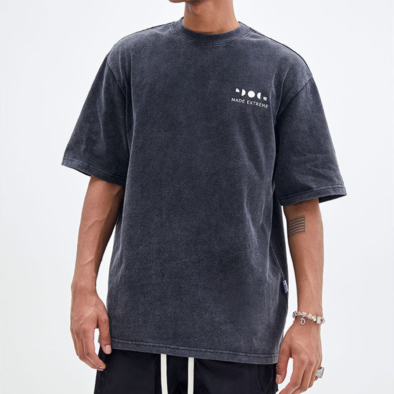 Retro Street Style Letter Print Men’s Short Sleeve T-Shirt Casual Urban Tee