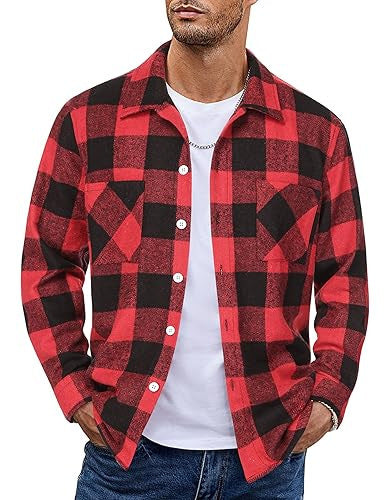 Men's Vintage Button-Up Shirt – Casual Retro Long Sleeve Fall Winter Top