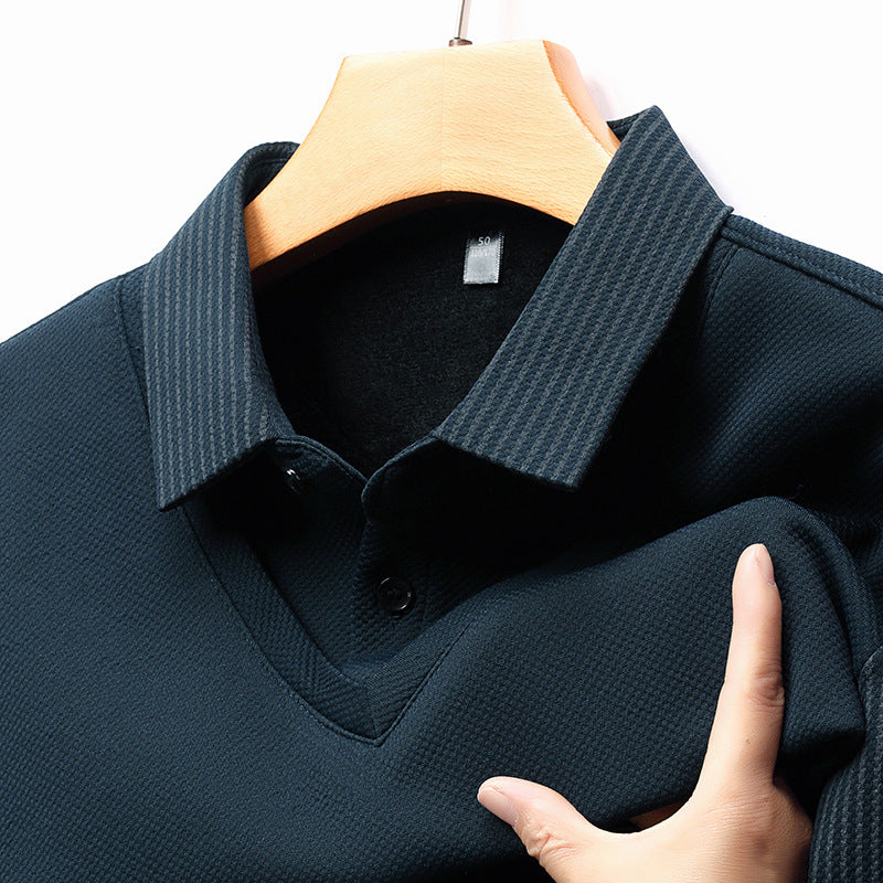 Men’s Business Casual Fake Two-Piece Striped Sleeve T-Shirt – Fashion Slim Fit Top