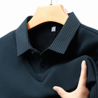 Men’s Business Casual Fake Two-Piece Striped Sleeve T-Shirt – Fashion Slim Fit Top