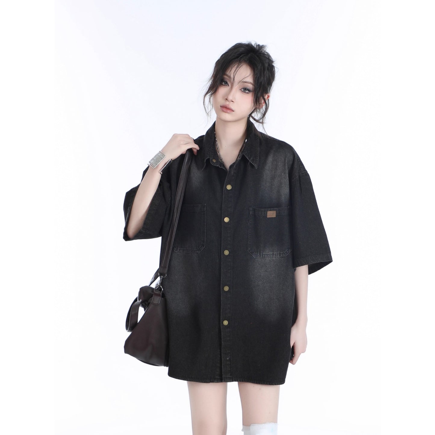 American Retro Heavy Wash Denim Short Sleeve Shirt – Vintage Washed Casual Streetwear