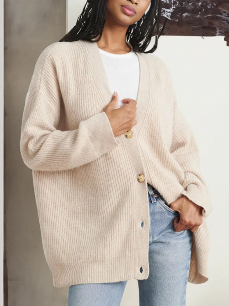 Women’s Solid Color Cardigan Sweater Coat – Casual Long Sleeve Knit Outerwear