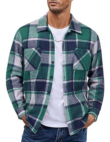 Men's Vintage Button-Up Shirt – Casual Retro Long Sleeve Fall Winter Top