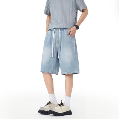 Men’s Casual Lyocell Ice Silk Shorts – Soft Stretch Waist Denim Style