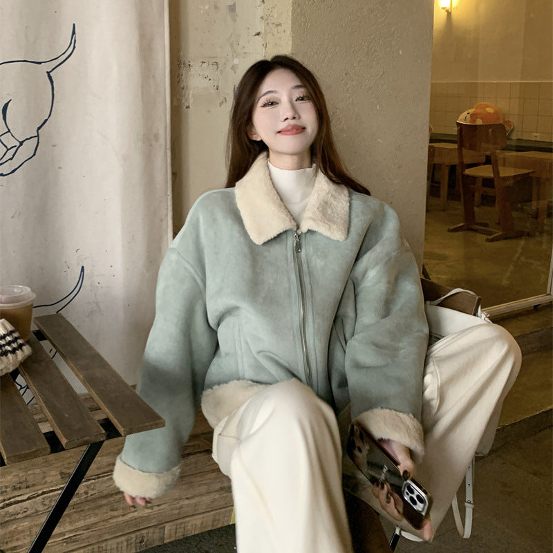 Women’s Korean Style Lamb Wool Fur Coat – Warm Plush Shearling Winter Jacket, Fashion Oversized Outerwear