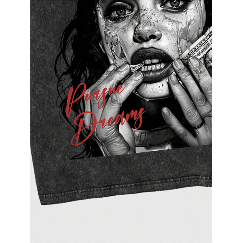 Women’s Casual Graphic T-Shirt with Figure & Letter Print – Trendy Short Sleeve Top