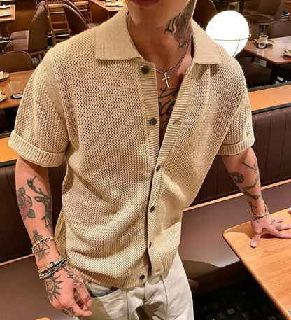 Men’s Summer Knit T-Shirt – Hollow Out Short Sleeve Casual Styl