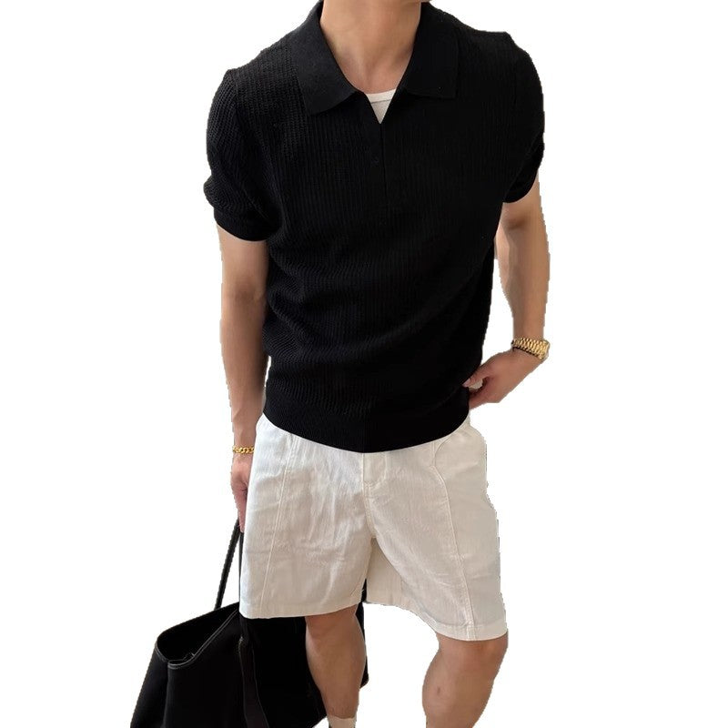 Retro Knitted Men’s Sports Tee – Comfortable Short Sleeve Casual T-Shirt