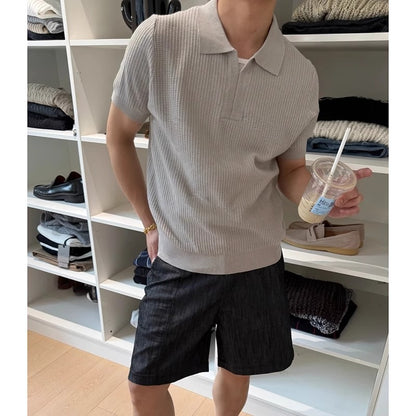 Retro Knitted Men’s Sports Tee – Comfortable Short Sleeve Casual T-Shirt