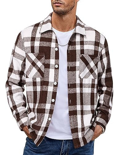 Men's Vintage Button-Up Shirt – Casual Retro Long Sleeve Fall Winter Top