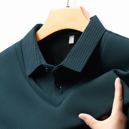 Men’s Business Casual Fake Two-Piece Striped Sleeve T-Shirt – Fashion Slim Fit Top