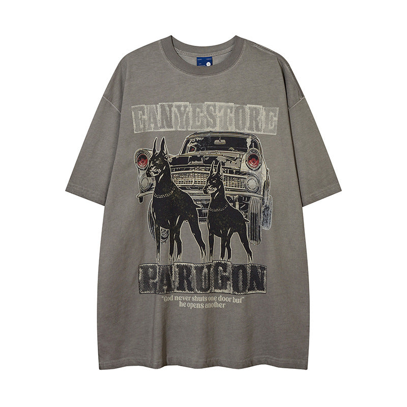 Men’s Doberman Pinscher Graphic Distressed T-Shirt – Casual Short Sleeve Top