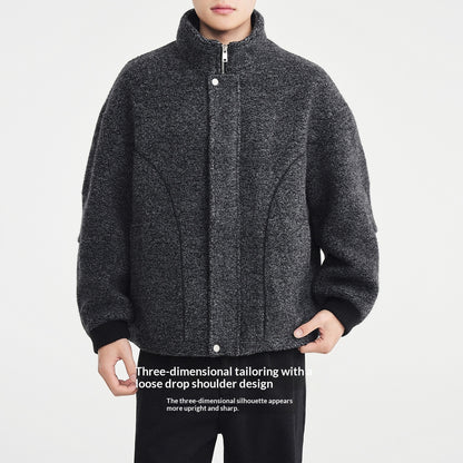 Men’s Premium Mixed-Color Wool Overcoat – Stylish Stand Collar Long Coat
