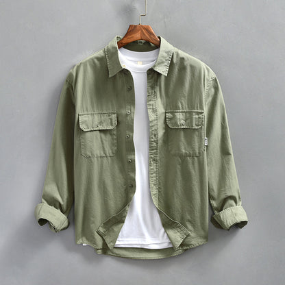 Men’s Minimalist Casual Long Sleeve Shirt Jacket – Loose Fit Lightweight Top