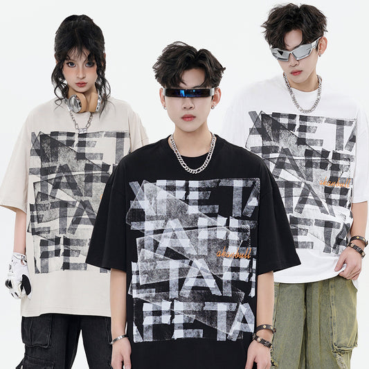Unisex Letter Print Loose T-Shirt – Casual Top for Men & Women