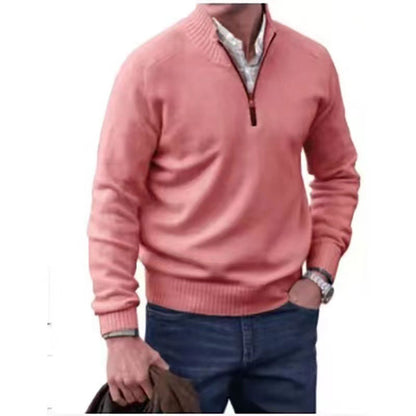 Men’s Casual Zip Collar Sweater – Solid Color Knit