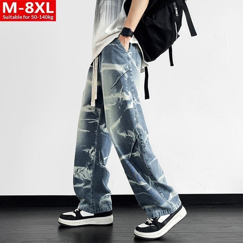 Men’s Wide Leg Straight Denim Jeans – Loose Fit Stretch Casual Streetwear Pants