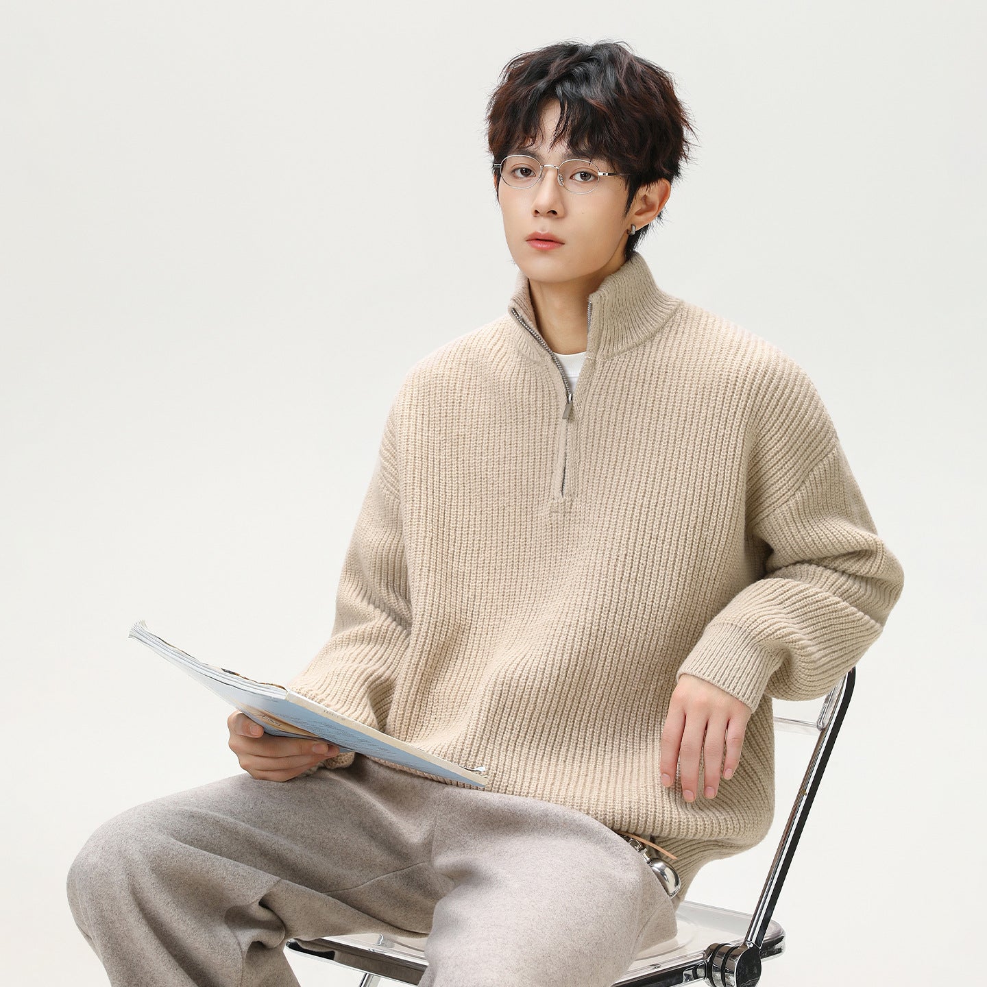 Men’s Stand Collar Plush Sweater – Imitation Deer Fleece Warm Pullover Jacket