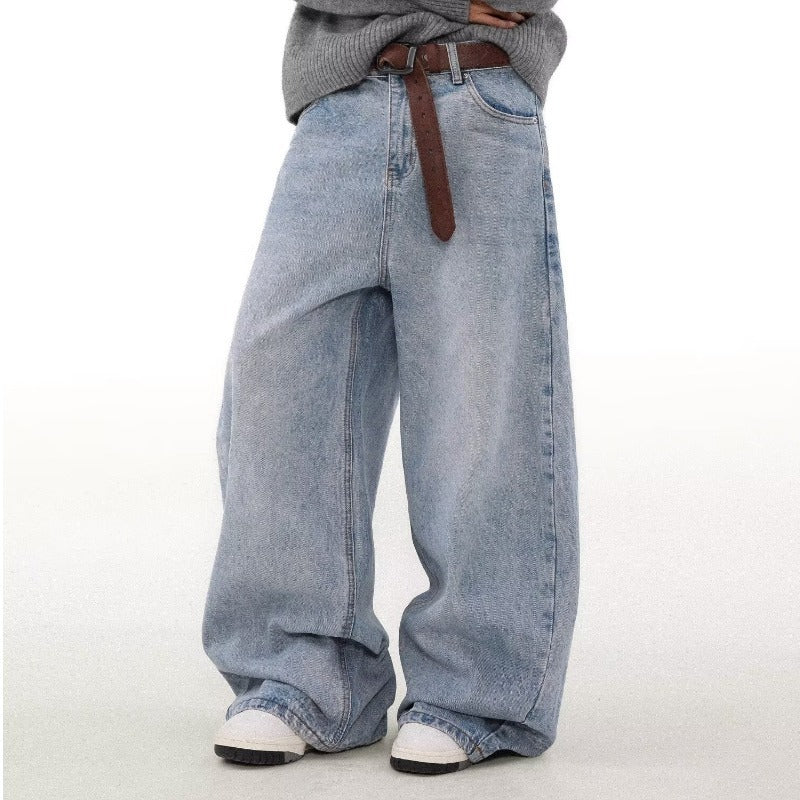 Retro Washed Straight Leg Jeans for Men – Distressed Casual Denim Pants