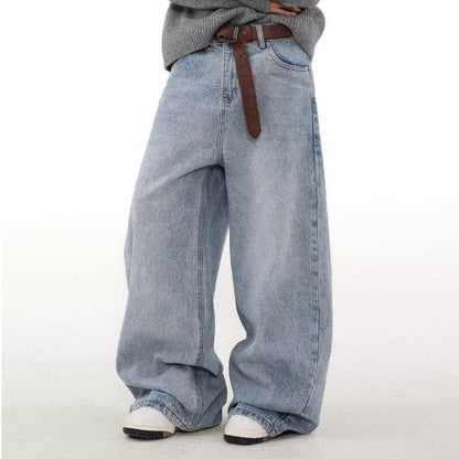 Retro Washed Straight Leg Jeans for Men – Distressed Casual Denim Pants