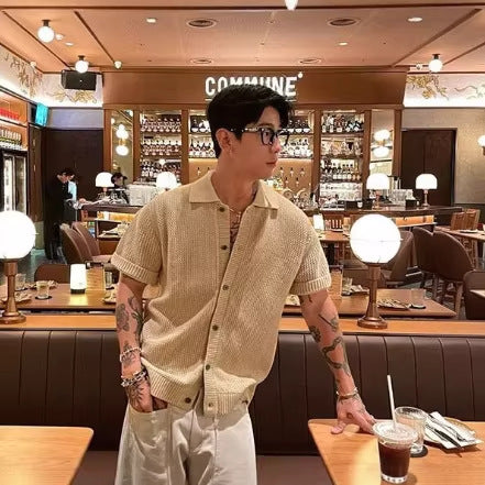 Men’s Summer Knit T-Shirt – Hollow Out Short Sleeve Casual Styl
