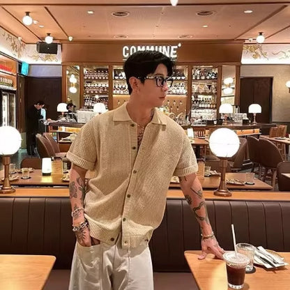 Men’s Summer Knit T-Shirt – Hollow Out Short Sleeve Casual Styl