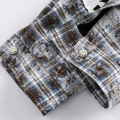 Vintage Distressed Plaid Jacket Women – Casual Checkered Trendy Outerwear