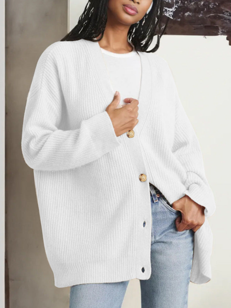 Women’s Solid Color Cardigan Sweater Coat – Casual Long Sleeve Knit Outerwear