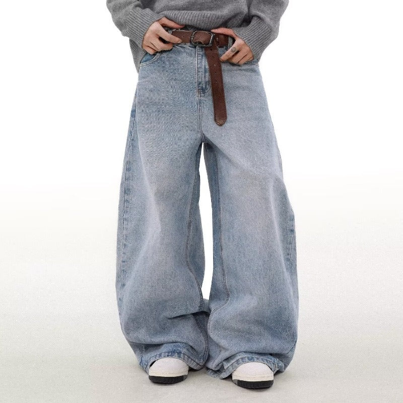 Retro Washed Straight Leg Jeans for Men – Distressed Casual Denim Pants