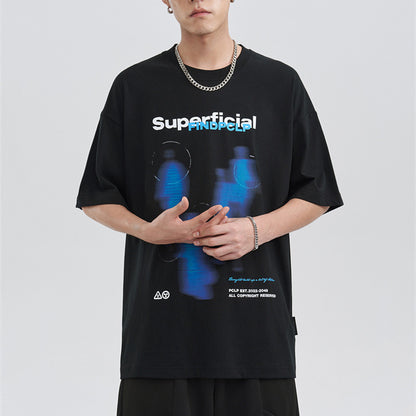Men’s Casual Graphic T-Shirt – Blur Portrait Print Loose Crew Neck Short Sleeve Top