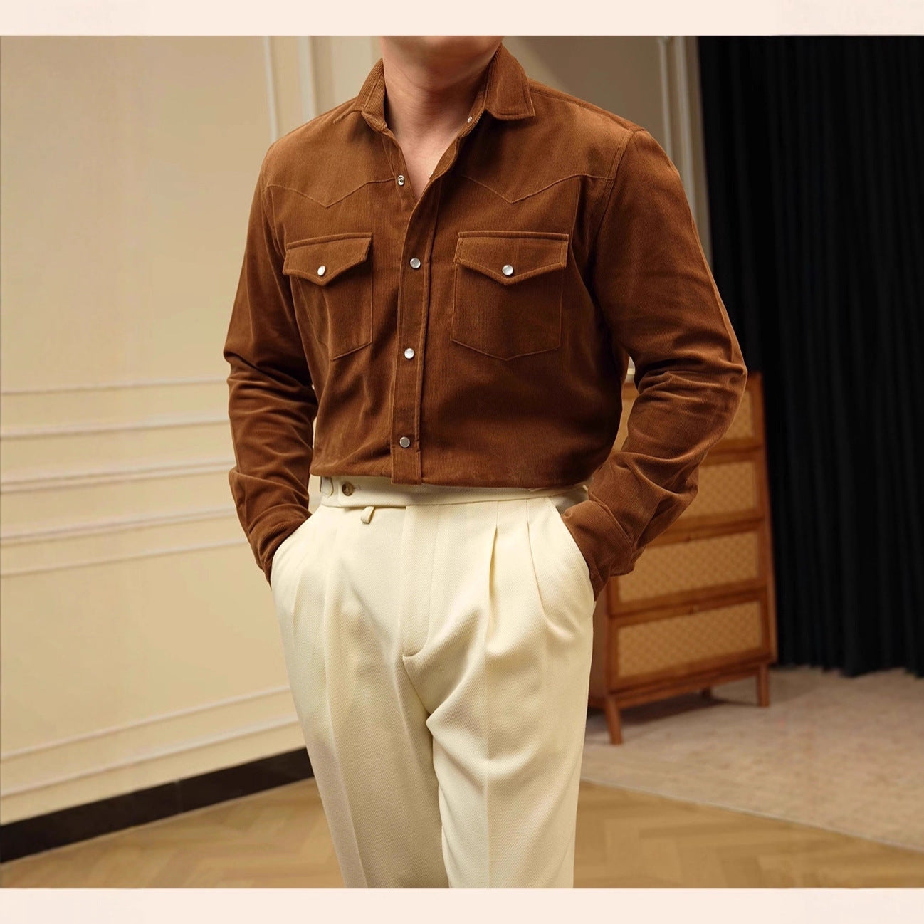 Men’s Casual Business Shirt – 100% Pure Cotton Lampwick Weave, Comfortable Everyday Office & Smart Casual Wear