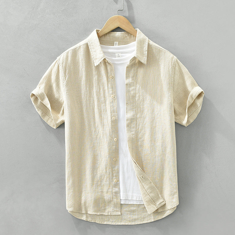 Lightweight Cotton Linen Short Sleeve Shirt for Men – Cool & Comfortable Lapel Style