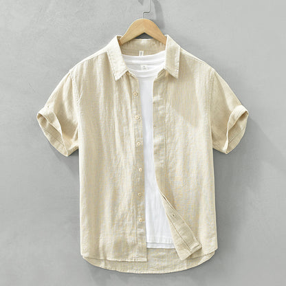 Lightweight Cotton Linen Short Sleeve Shirt for Men – Cool & Comfortable Lapel Style