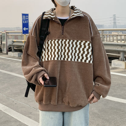 Men’s Retro Colorblock Stand Collar Sweatshirt – Casual Sports Pullover Jacket