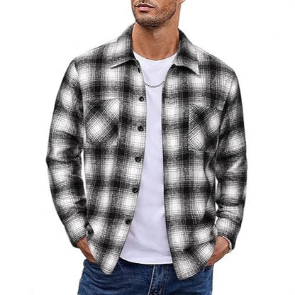 Men's Vintage Button-Up Shirt – Casual Retro Long Sleeve Fall Winter Top