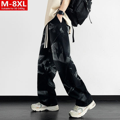 Men’s Wide Leg Straight Denim Jeans – Loose Fit Stretch Casual Streetwear Pants