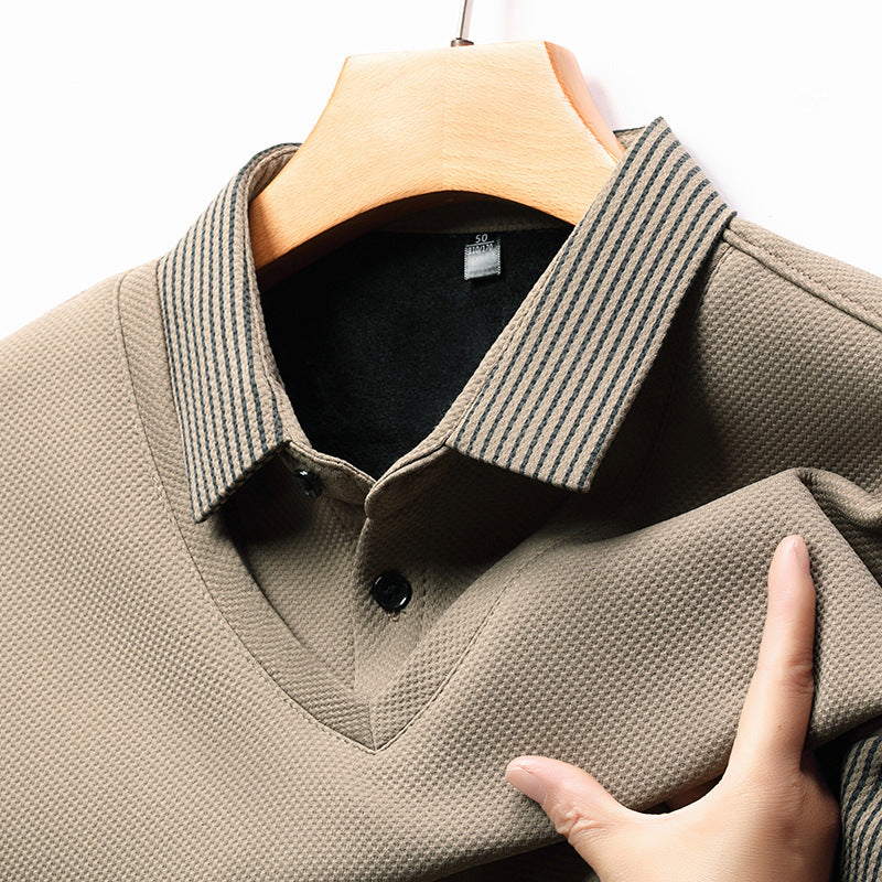 Men’s Business Casual Fake Two-Piece Striped Sleeve T-Shirt – Fashion Slim Fit Top
