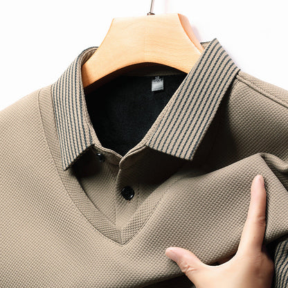 Men’s Business Casual Fake Two-Piece Striped Sleeve T-Shirt – Fashion Slim Fit Top